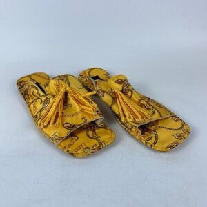 Endovia Boutique Slides Sandals Womens 39 EU‎ Yellow Silk Copper Floral Tasseled